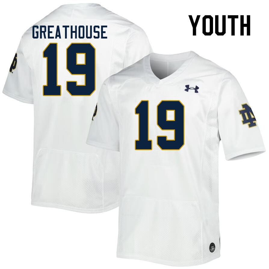 Youth #19 Jaden Greathouse Notre Dame Fighting Irish College Football Jerseys Stitched-White - Click Image to Close